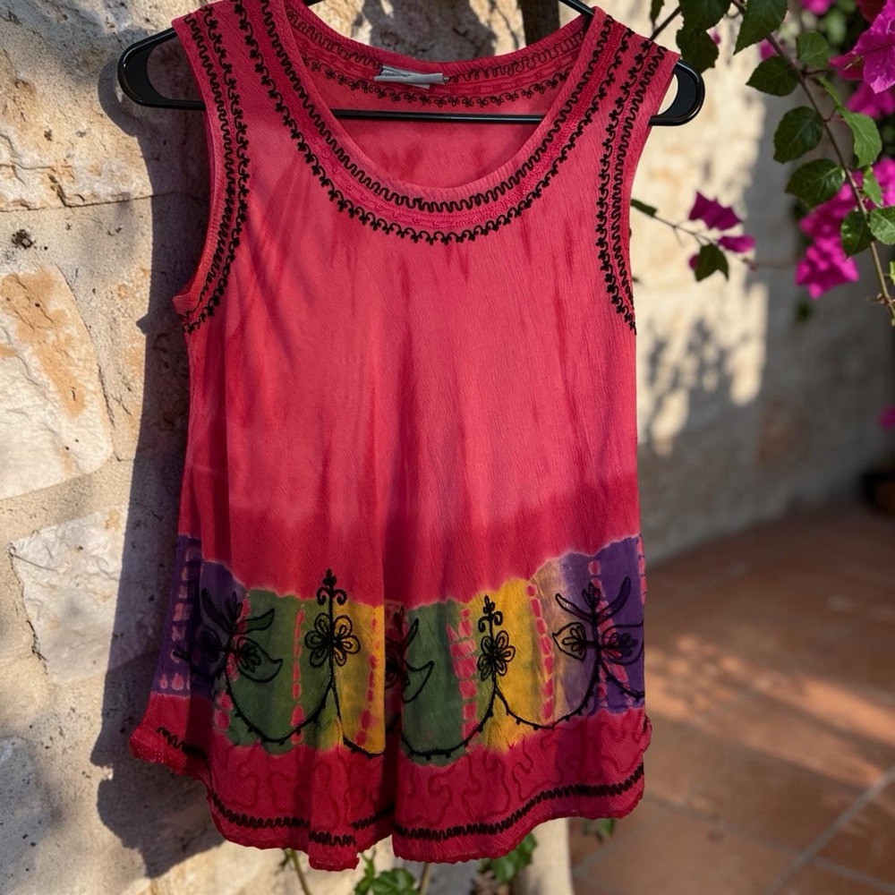 VTG Y2K India Boutique Babydoll Tank Boho Hippie Free Size